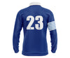 Custom yellow and blue long-sleeve school leaver with white accents